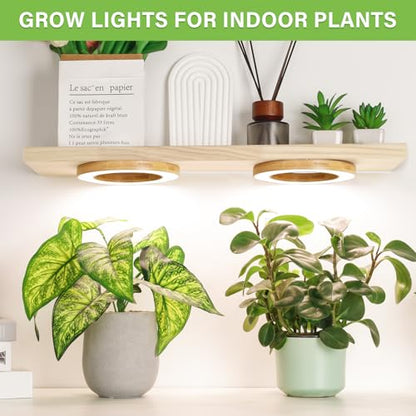 LORDEM 6.3" Bamboo Ceiling Grow Light for Indoor Plants, 144 LEDs Full Spectrum Grow Lamp, Under Cabinet Plant Light with 4/8/12H Auto Timer, 3 Switch Modes, 4 Dimmable Brightness Levels, Dual Head - color: Dual Light--Bamboo