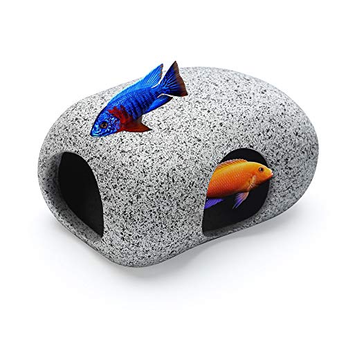 Aquarium Hideaway Rocks for Small Fishes, Shrimps to Breed, Play and Rest, Safe and Non-toxic Ceramic Fish Tank Ornaments, Hideout Stone for Betta - size: 3.7"x2.7"x2"(1pc)