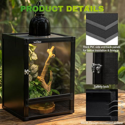 18"x18"x36" Hybrid Reptile Enclosure Cage with Aluminum Frame, PVC Side & Back Panels, Interchangeable Screen & Acrylic Front Doors, Ventilated Top, Ideal for Chameleon & Arboreal Reptiles - size: 18x18x36 inch-two doors