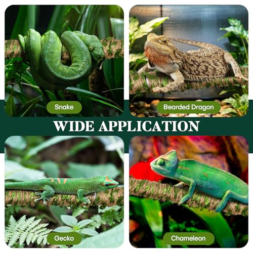 Snake Enrichment Climbing Stick, 15.75-27.56 Inch Adjustable Reptile Tank Climber with 10M Decor Rope, Anti-Slip U-Shaped Holders, Swing Climbing Toy for Corn Snakes, Ball Pythons, Geckos, Lizards - size: Medium(40-70cm）