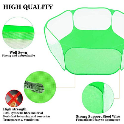 Small Animals Tent,Reptiles Cage,Breathable Transparent Pet Playpen Pop Open Outdoor/Indoor Exercise Fence,Portable Yard Fence (Cool Green) - color: Cool green