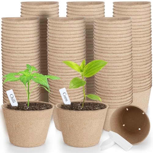 132 Pack Organic Peat Pots, 4 Inch Nursery Pots, Round Plant Seedling Pots | Small Seed Starting Starter Tray with Drainage Holes, Cheap Bulk Garden Germination Container with 132 Plant Labels (10 cm) - size: 4 Inch 132 Pcs