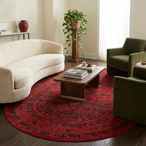 Unique Loom Tekke Collection Area Rug - Sheibani (5' 3" x 8' Oval, Red/ Black) - size: 5'3" x 8' (Oval)