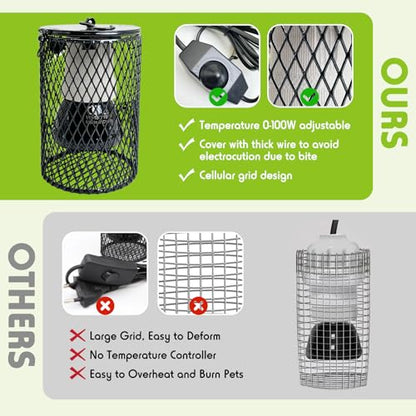 Hamiledyi Ceramic Heat Lamp Bulb with Lampshade Reptile Heat Lamp Guard Adjustable Heat Lamp from 0-100W Bird Cage Heater Anti-Scald Heating Bulb No Light Emitter for Reptile Bearded Dragon Turtle - color: Black