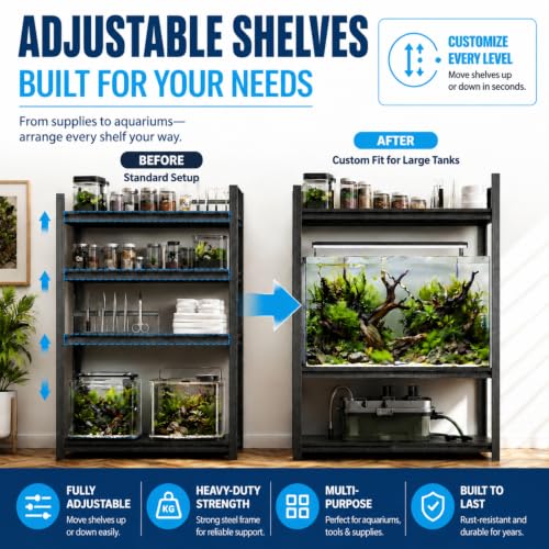 3 Tier Large Aquarium Stand, Metal Fish Tank Stand with Adjustable Shelves, Aquarium Storage Rack for Fish Tanks, Aquatic Supplies and Reptile Habitats, Black - size: 3 Tier-32"Hx 36"Wx 14"D