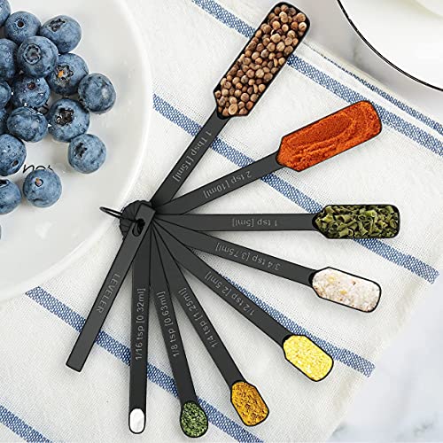 Wildone Black Measuring Cups & Spoons Set of 21 - Includes 7 Stainless Steel Nesting Measuring Cups, 8 Measuring Spoons, 1 Leveler & 5 Mini Measuring Spoons, Ideal for Dry & Liquid Ingredients - color: Black