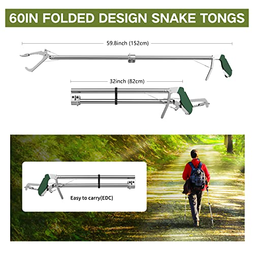 60" Snake Tongs Collapsible Grabber, Professional Reptile Snake Catcher | Wide Jaw Handling Tool, Stainless Steel Snake Hook - size: 60 inch