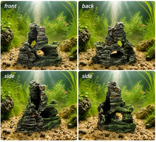 Resin Moss Rock Cave, Realistic Aquarium Decor for Betta Fish, Shrimp & Reptiles, Natural-Looking Hiding Shelter, Safe Durable Resin Landscape Accessory for Freshwater & Saltwater Tanks