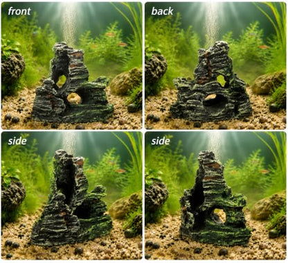 Resin Moss Rock Cave, Realistic Aquarium Decor for Betta Fish, Shrimp & Reptiles, Natural-Looking Hiding Shelter, Safe Durable Resin Landscape Accessory for Freshwater & Saltwater Tanks
