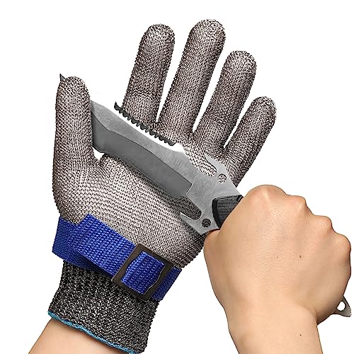 Schwer SlicePro ANSI A9 Cut Resistant Glove PR1706, Stainless Steel Mesh Metal Glove, Food Grade for Kitchen Cooking, Butcher Meat Cutting, Oyster Shucking, Mandoline, Fishing, (M, 1 PCS) - size: Medium (Pack of 1), style: 1.0 Steel Wire