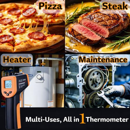 0.5 Seconds Fast Reading Cooking Thermometer Temperature Gun for Pizza Oven | IR Thermometer for Pizza Oven Griddle Cast Iron Non-Contact Digital Laser Thermometer Gun with Carrying Case (NOT for Human) - color: Yellow
