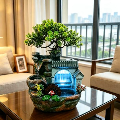 11in Desk Decor Rock Tabletop Water Fountain Indoor Waterfall Gift | Desktop Decoration Feature Humidifier with Pump a& LED Light, Home Office Bedroom Relaxing (No Atomizer)