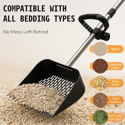 Chicken Poop Scooper & Rake 2-in-1, Adjustable Steel Handle Chicken Poop Shovel (24"-63.7"). Chicken Coop Scoop for Chicken Coop and Pet Poop Cleaning with Ergonomic Grip-Honeycomb
