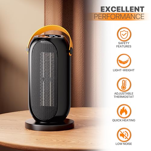 Magshion Portable Electric Heater Small Mini Heaters Indoor Use, 3 Modes Thermostat, 12h Timer Portable Personal Heater PTC Rapid Heater Quick Safety Heating for Office Room Desk Home - size: Round - 1200W - Button
