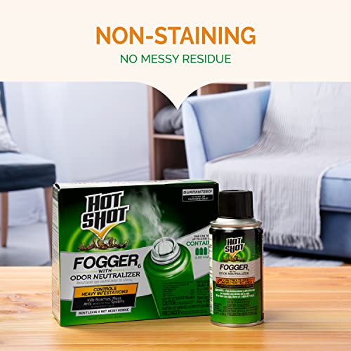 Hot Shot Fogger With Odor Neutralizer 6 Count-2 Ounce Cans (2 Pack), Controls Heavy Insect Infestations | Kills Hidden Bugs on Contact, Use in Apartments, Homes, Attics, Basements, Cabins & More, Treats 2,000 Cu. Ft., Non-Staining - size: 2 Pack, style: O
