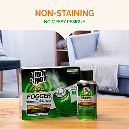 Hot Shot Fogger With Odor Neutralizer 6 Count-2 Ounce Cans (2 Pack), Controls Heavy Insect Infestations | Kills Hidden Bugs on Contact, Use in Apartments, Homes, Attics, Basements, Cabins & More, Treats 2,000 Cu. Ft., Non-Staining - size: 2 Pack, style: O