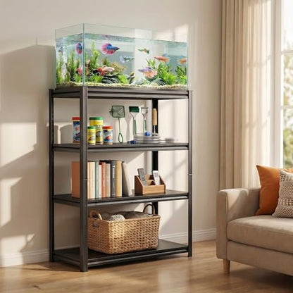 Metal Fish Tank Stand, 4-Tier Heavy Duty Aquarium Stand with Storage Shelves, Sturdy Aquarium Stands for 10-20 Gallon Fish Tank, Reptile Terrarium Stand, Modern Black for Home Office Garage - color: Black-fish03