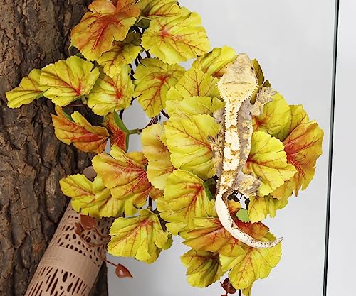 2Pack Yellow Reptile Plants Fake Heuchera Terrarium Hanging Suction | Tank Decor Fits Gecko Lizard Snake Amphibian Habitat - color: F-fake Heuchera Micrantha Yellow