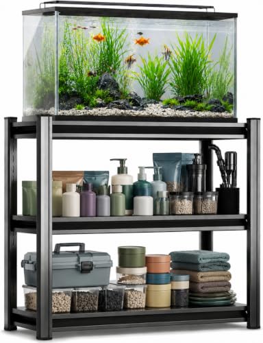 3 Tier Aquarium Stand, Heavy Duty Metal Fish Tank Stand with Storage Shelves, Adjustable Aquarium Rack for Fish Tank, Turtle Tank and Aquarium Accessories, Black - size: 3 Tier-32"Hx 24"Wx 14"D