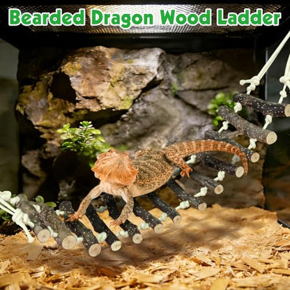 BNOSDM Reptile Climbing Ladder 2 Pcs Gecko Bridge Bearded Dragon Hammock with Suction Cup Wooden Basking Lounger Leopard Gecko Tank Accessories for Lizard, Hermit Crab, Tree Frog, Snake - color: 2pcs-Applewood