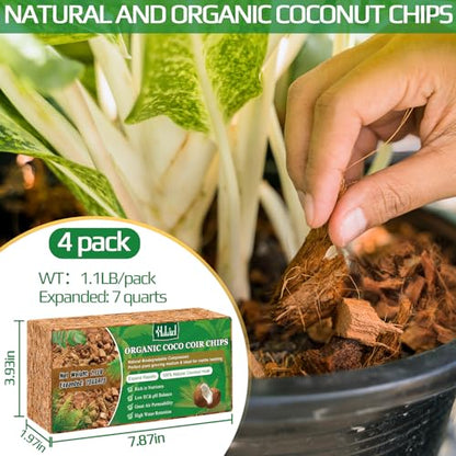 Halatool 4 Pcs Coco Husk Chips for Plants - 4.4 LB 100% Organic Coconut Coir Chips with Low EC and pH Balanced, Compressed Coco Substrate Growing Mulch Medium for Landscaping, Herbs, Plants, Flowers - color: 4pcs