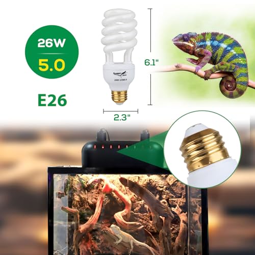 UVB Bulb for Reptiles, 5.0 26W UVB Light for Reptiles, Hygger zoo UVA UVB Reptile Light Bulb Reptile UVB Bulb UVB Light for Hermit Crab Snake Chameleon Reptile Lamp Terrarium Lamp for Tropical Reptile - size: 5.0-6.1 Inch