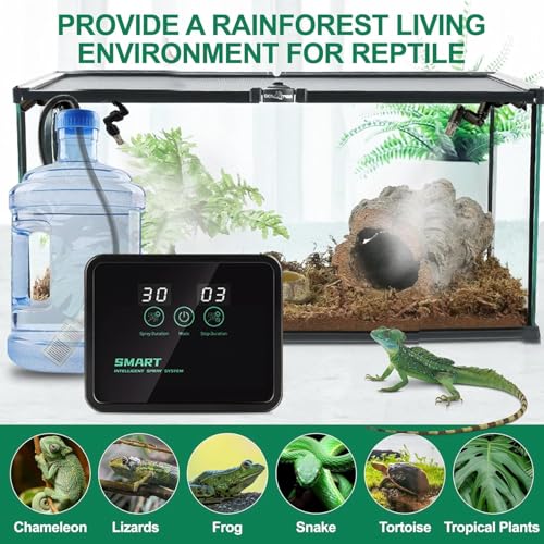 MECESOR Automatic Reptile Mister for Reptile Tank Smart Reptiles Mister System with Timer 360° Nozzles,Slient Terrarium Misting System Humidifier for Chameleons,Snakes,Frogs Smart Spray Control