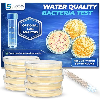 Evviva Sciences Water Bacteria Test Kit – 10 Tests for Total Bacteria, coliforms & E. coli. Lab-Ready agar Plates for Well, tap, Pool, & City Water. Fast DIY Results + Optional lab Report.