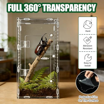 Acrylic Jumping Spider Enclosure, Reptile Terrarium Enclosure with Front Opening Door, 5.91×5.91×11.88 Inch Reptiles Habitat Tank Breeding Box for Tarantula Insect Snake Lizard - color: 5.91×5.91×11.8