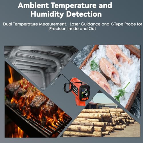 -58°F to 1796°F Infrared Thermometer Gun, Dual-Mode 16:1 | Surface & Internal Temperature Reading，Includes Portable Holster，Humidity & Ambient Temperature Display - color: Orange/-58°F to 1796°F and -58°F to 572°F-holster