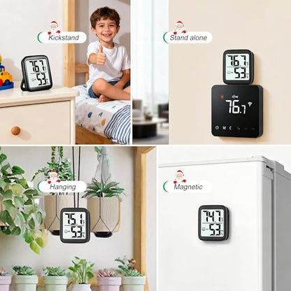 2 Pack Room Thermometer Indoor Hygrometer | Monitor Temperature & Humidity, Accurate, Fast Read, Easy To View, Magnetic/Kickstand/Hanging, ℉/℃, w/ Battery, Compact - color: 2 Pcs * Classic Black ( 97%+ Choice )