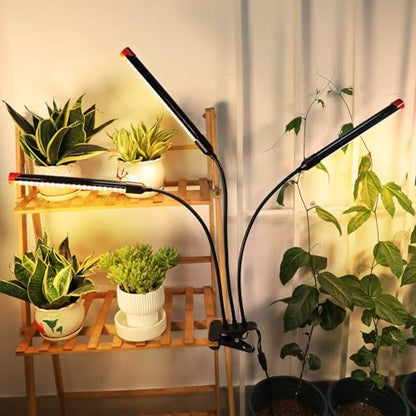 Clip Grow Lights for Indoor Plants, Seed Starting, Bonsai, 4/8/12/16/20H Timer, Full Spectrum Plant Growing Lamps, 27 Watt Power Draw, NO Need Adapter, 360° Gooseneck - size: Clip-3Head-27W