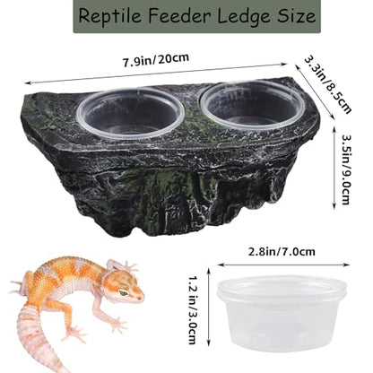 PINVNBY Reptile Feeding Ledge with Suction Cups,Crested Gecko Feeder Ledges with 2 Pcs Water & Food Bowls Double Lizard Dish Bearded Dragon Tank Accessories for Geckos Chameleon Spider Snake - size: 【1 PCS】