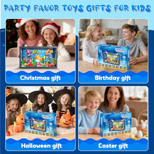8 in 1 Aquarium Building Sets with Light, Compatible with Lego Fish Tank Building Kits Including Sharks, Turtles, Octopus, Sea Animal Party Favor Toys for Boys Girls Kids Aged 8-12, 640PCS