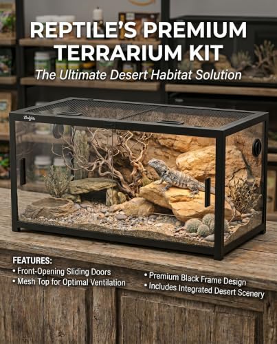 68 Gallon Reptile Tank, Reptile Enclosure Front Sliding Door | Stackable ventilation reptile terrariums Tank anti-escape locks and no-fingerprint handles maximizes UVB transmissionn - color: Black, size: 68 Gallon