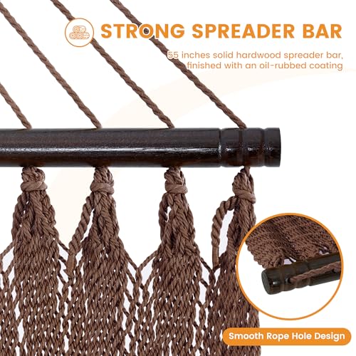 Lazy Daze Hammocks 13 FT Extra Large 2+ Person Caribbean Rope Hammock, Hand Woven Polyester XL Hammock with Spreader Bars, for Outside Outdoor Backyard Patio Poolside, 500 LBS Capacity, Brown - color: Brown
