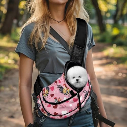 COEQINE Chiken Pink Heart Printed Cat Carrier Soft Dog Crossbody Purse Breatheable Soft Pouch and Tote Design with Safety Hook Crossbody Purse Front Facing Non-Anxiety - color: Chiken Pink Heart