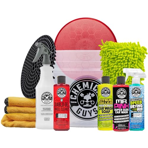 Chemical Guys, Best Two-Bucket Car Wash Kit, Mitts & Dirt Trap, 11-Piece | Two buckets with dirt traps, wash mitts, soap and towels for safe, scratch-free weekly washes, full kit - style: HOL121