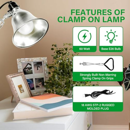Simple Deluxe Clamp Lamp Light Socket with 5.5 Inch Aluminum Reflector, Suit for Max 60 Watt Lamp (No Bulb Included) with 18/2-Gauge 6 Feet Cord, 1-Pack - size: 5.5 Inch (60 Watts), style: 1-Pack