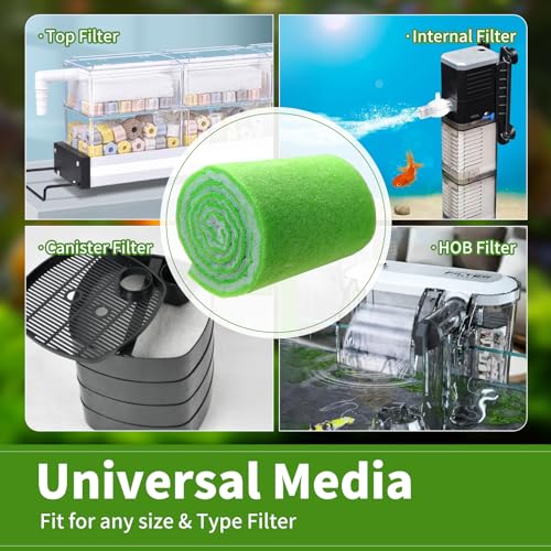 AQUANEAT Aquarium Filter Media Pad Dual Density Bonded Filter Floss Roll Cut to Fit for Fish Tank Canister Filter 72" x 12” x 3/4-1”