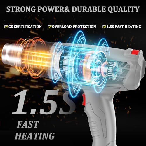 Heat Gun, Variable Temperature Settings 572℉~932℉ (300℃-500℃) | Heat Hot Air Gun Overload Protection with 4 Nozzles for Shrinking Wrap, Crafting, Paint Removing, Epoxy Resin (Gray) - color: Gray