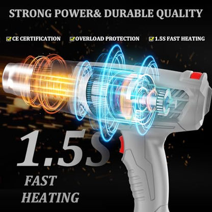 Heat Gun, Variable Temperature Settings 572℉~932℉ (300℃-500℃) | Heat Hot Air Gun Overload Protection with 4 Nozzles for Shrinking Wrap, Crafting, Paint Removing, Epoxy Resin (Gray) - color: Gray
