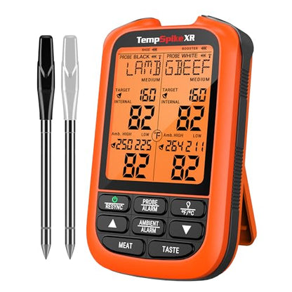 TempPro TempSpike 1000FT Wireless Meat Thermometer Digital with 2 Probes | RF Technology, Wire-Free IPX8 Probes, Alarms, Large Backlit LCD, Food Thermometer Cooking Turkey, Smoker, BBQ, Grill Gift - style: 1000ft