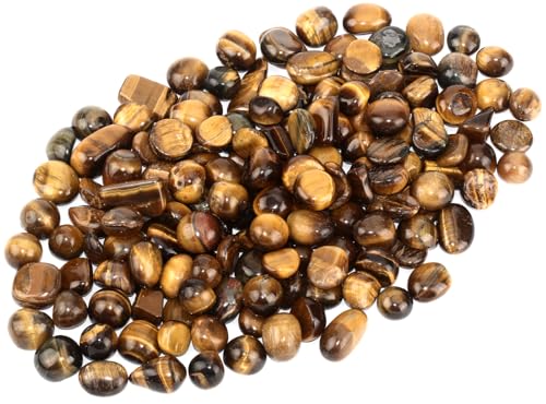 ZenQ 1 lb Crystal Chips, Tumbled Stone Chips for Crafts | Polished, Undrilled Gemstones for Resin Art, Vase Filler, Plant Decor, Candle Making, and DIY Projects - color: Tigers Eye 0.47"- 0.66"