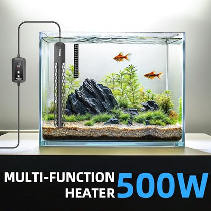 FREESEA Adjustable Aquarium Heater 75-120Gal: 500W 64-95°F Precise Control | Holds Temperature Steady Within 1° F for TropicalFish Community Tanks - External Digital Controller & Dry Run Protection - size: 500W(75-120gallon)