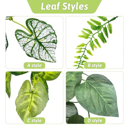 Hamiledyi 7 Pcs Reptile Plants Bendable Climbing Vines Terrarium Hanging Artificial Leaves, Bearded Dragon Tank Accessories, Habitat Decor for Snake Leopard Gecko Lizard Chameleon - size: 7 PCS - Style 6