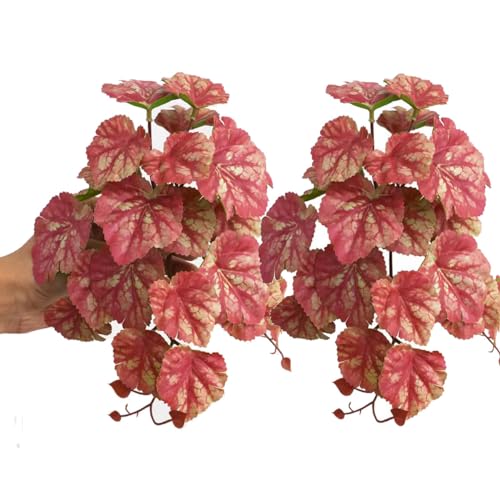 Fake Reptile Plants for Terrarium,Hanging Plant with Suction Cup | Fake Plants for Bearded Dragon Gecko enclosure,Amphibian Habitat Decor,Artificial Plants for Snake Tank Accessories-2 Pack - color: Pink Heuchera Micrantha