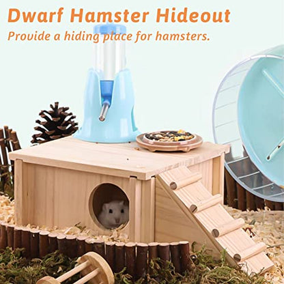 Fhiny Wooden Hamster Hideout for Small Animal, Gerbils Chamber Hut with Ladder Habitats Decor, Maze Climbing Toys for Dwarf Syrian Hamsters Mice and Other Small Pets - size: 2-Chamber with Ladder
