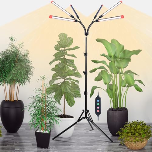 6Head Grow Light on Stand for Large and Tall Indoor Plants, Bonsai Tree, Bright and Big Coverage Plant Growing Lamps, 4/8/12/16/20H Timer, 54 Watt Power Draw, NO Need Adapter, 360° Gooseneck - size: 6Head Stand(54W)
