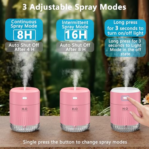Colorful Mini Humidifier, USB Rechargeable Humidifier, 4 Modes Super Quiet, Humidifiers For Bedroom,Suitable For Travel Office Family-Rose Pink - color: Rose Pink
